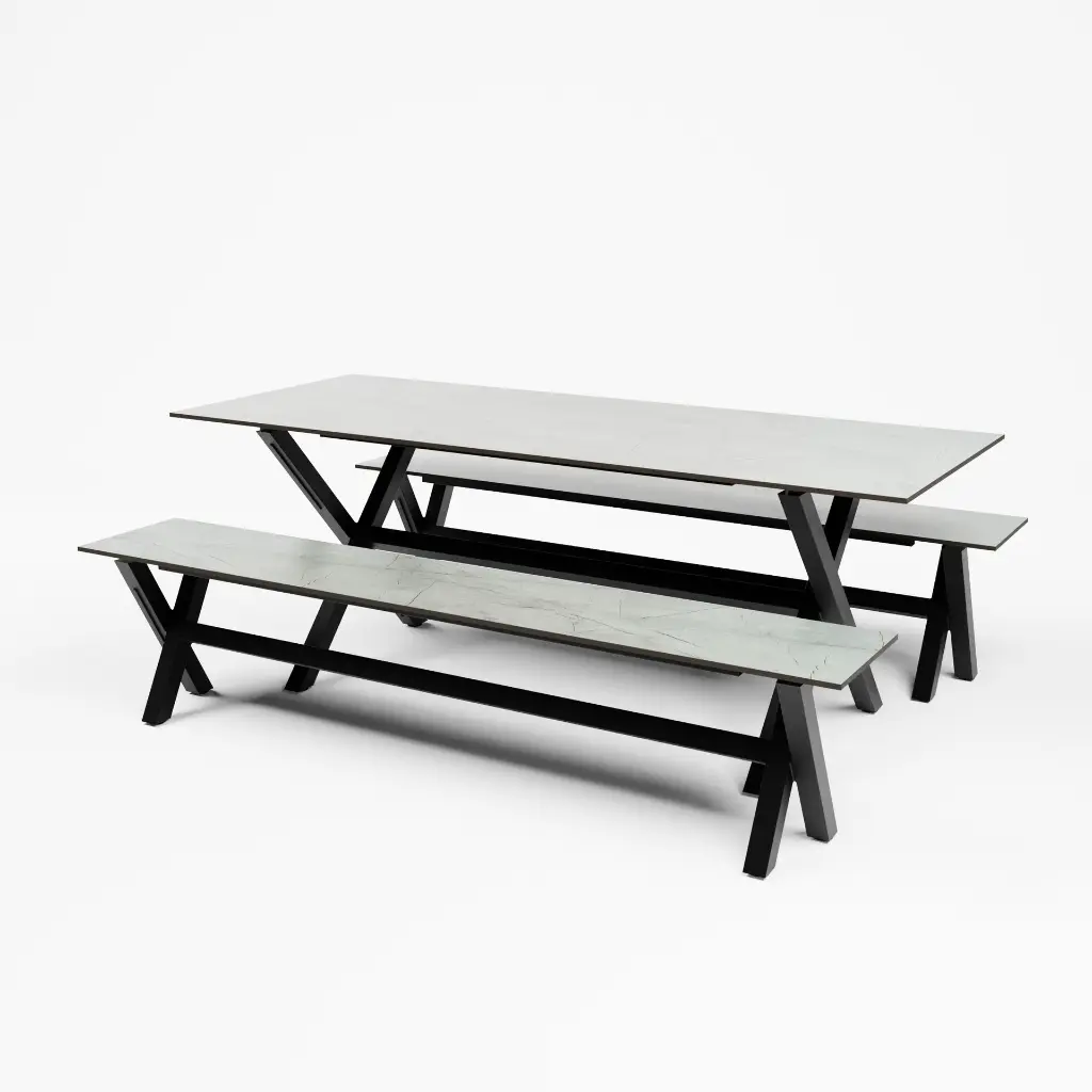 X-FRAME-DINNERBENCH_BLACK_200x80_LHC12.GRCASP-grigio_Mid-view.webp